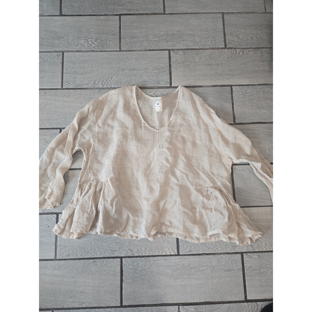 Namsar Womens Linen Peplum Top Long Sleeve OS Oversized‎ Beige Boho Casual